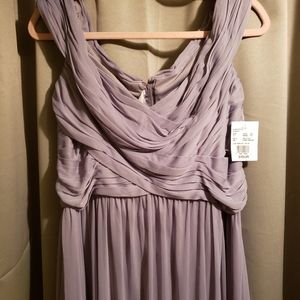 David's Bridal Long Mesh Off the Shoulder Dress